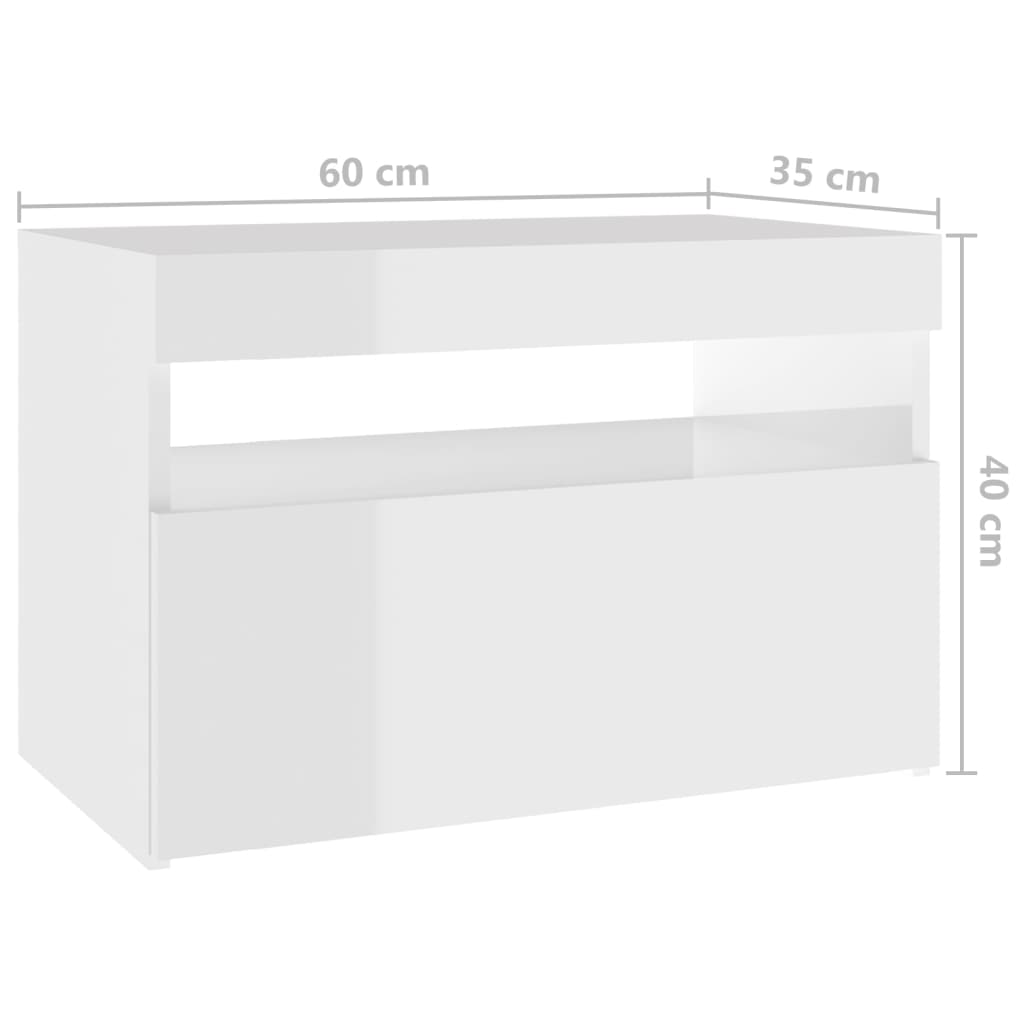 vidaXL Bedside Cabinet & LED Lights 2 pcs High Gloss White 60x35x40 cm