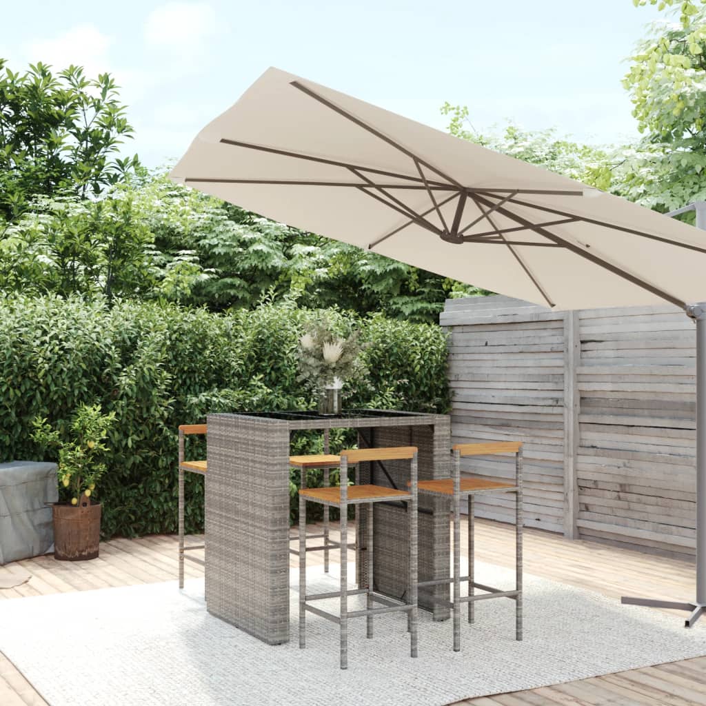 vidaXL 5 Piece Garden Bar Set Grey Poly Rattan& Solid Wood Acacia