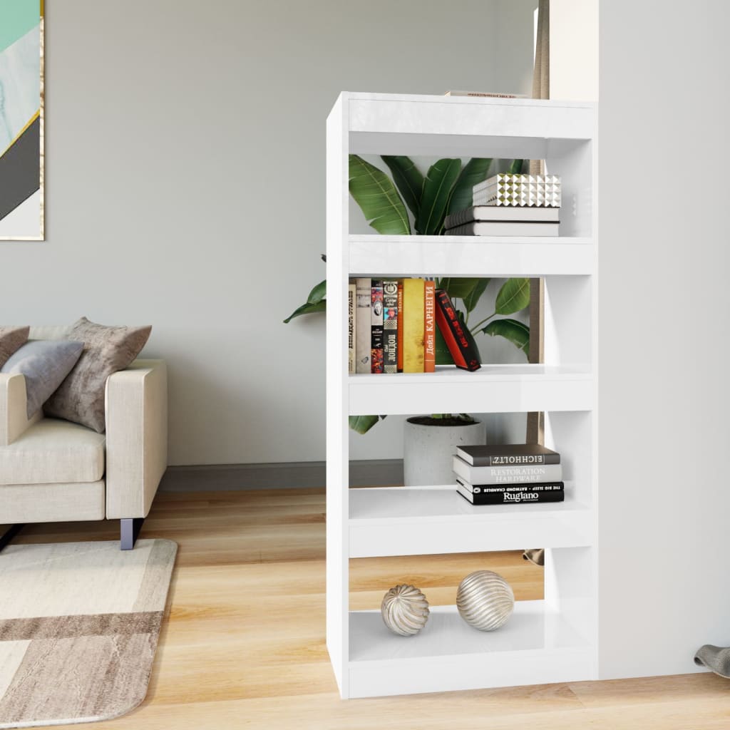 vidaXL Book Cabinet/Room Divider High Gloss White 60x30x135 cm Engineered Wood
