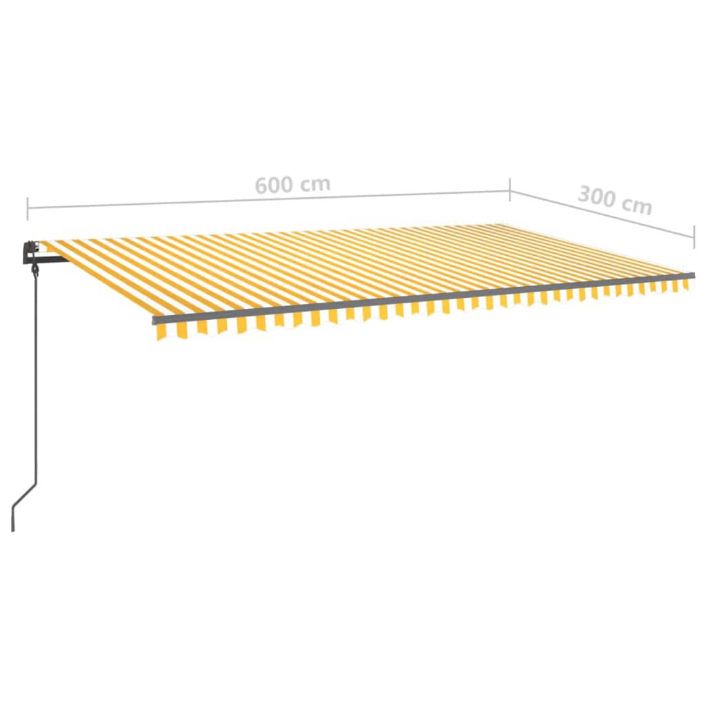 vidaXL Manual Retractable Awning with LED 6x3 m Yellow and White