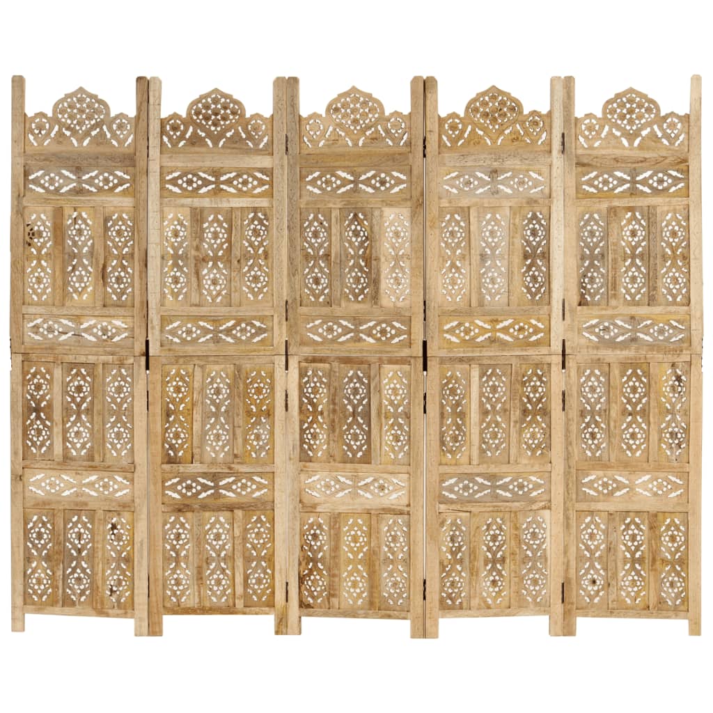 vidaXL Hand carved 5-Panel Room Divider 200x165 cm Solid Mango Wood