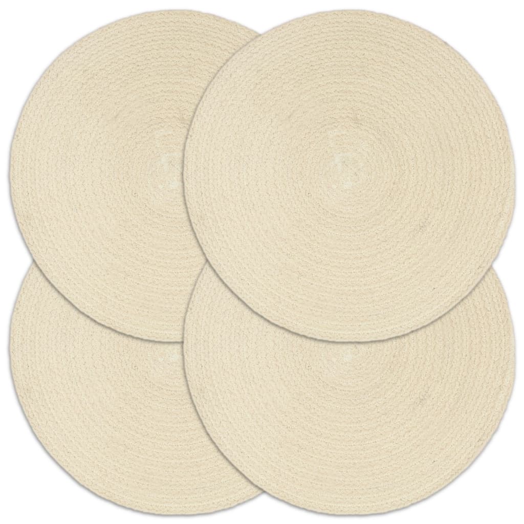 vidaXL Placemats 4 pcs Plain Natural 38 cm Round Cotton vidaXL.co.uk
