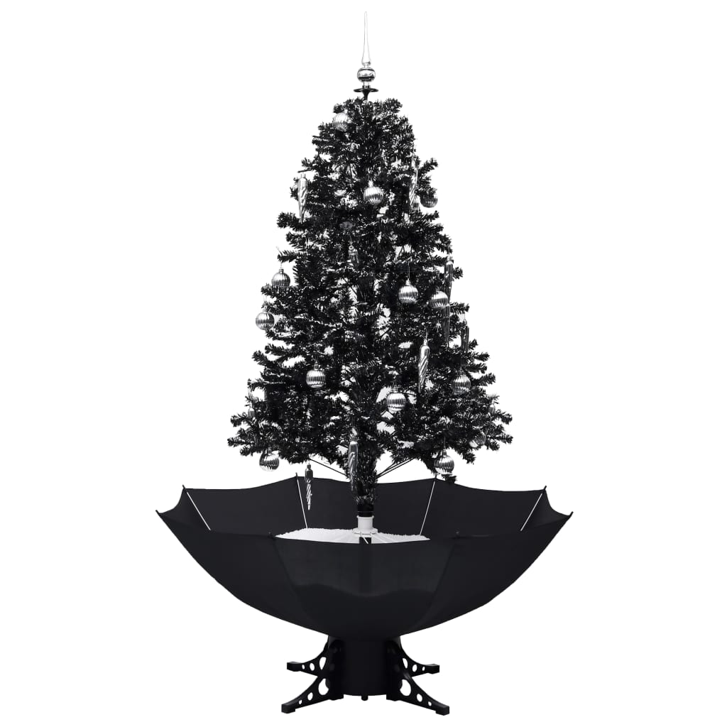 vidaXL Snowing Christmas Tree with Umbrella Base Black 170 cm PVC