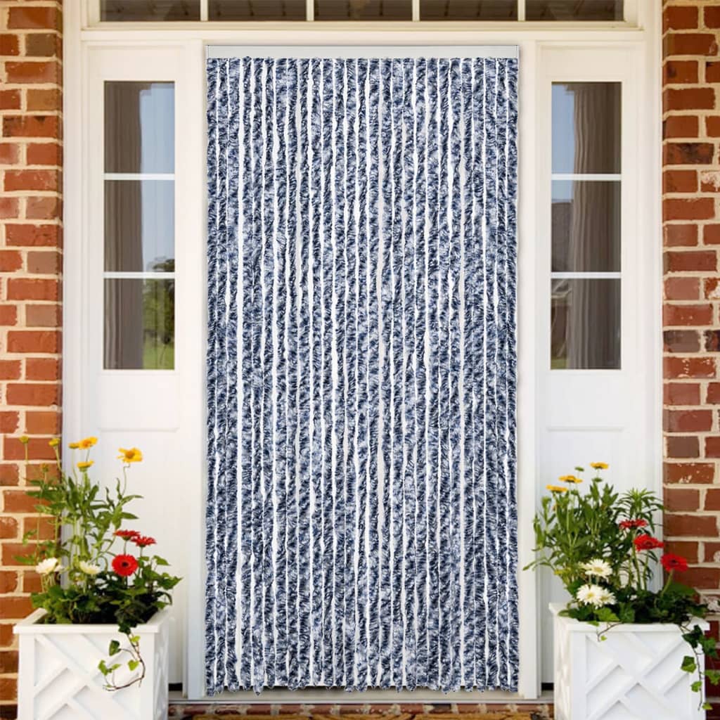 vidaXL Fly Curtain Blue and White 100x200 cm Chenille