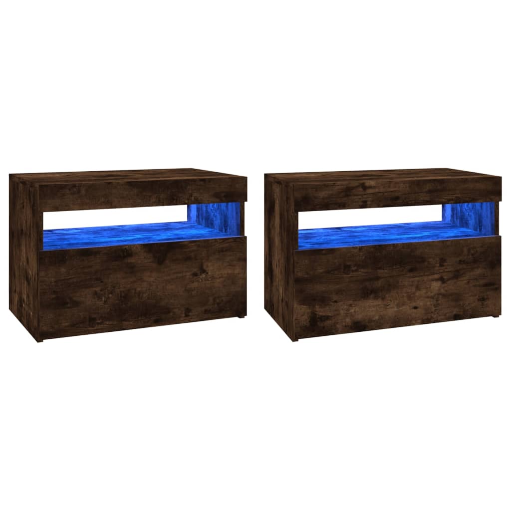 vidaXL TV Cabinets 2 pcs with LED Lights Smoked Oak 60x35x40 cm