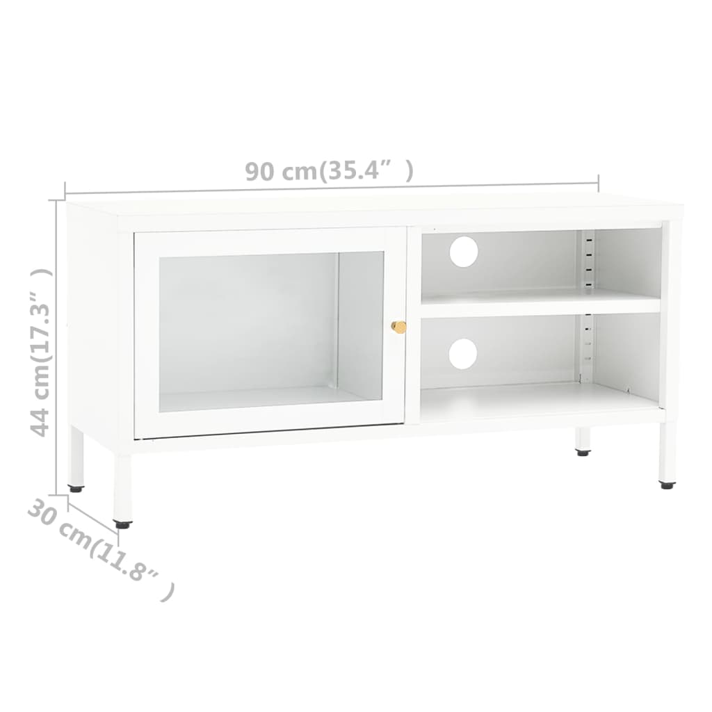 vidaXL TV Cabinet White 90x30x44 cm Steel and Glass