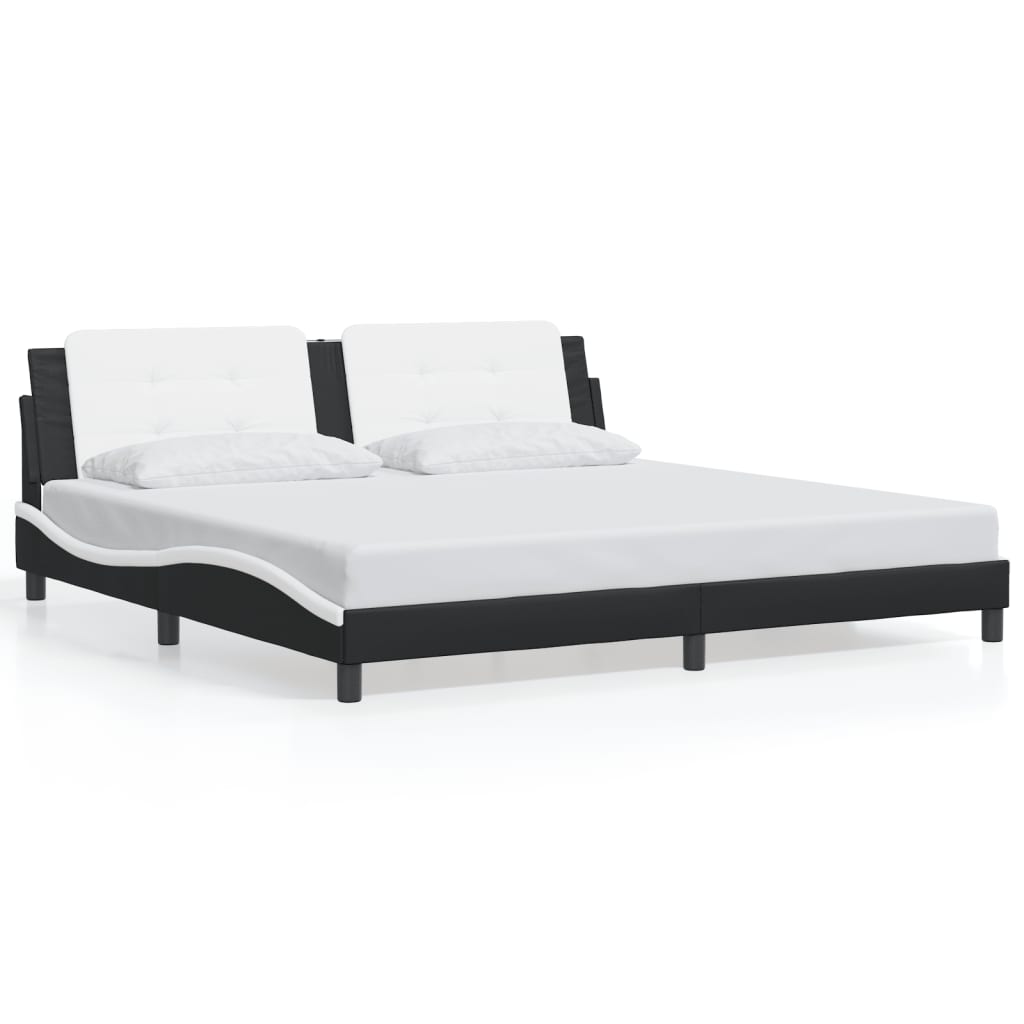 vidaXL Bed Frame with LED Lights Black and White 200x200 cm Faux Leather