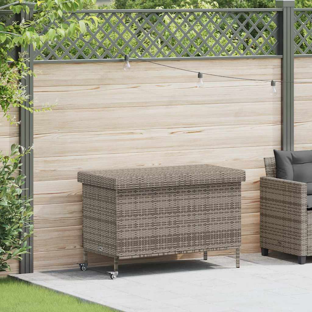 vidaXL Garden Storage Box with Wheels Grey 110x55x73 cm Poly Rattan