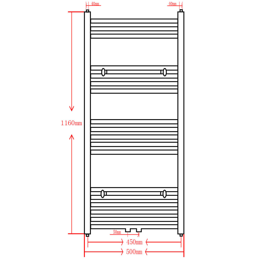 Black Bathroom Central Heating Towel Rail Radiator Curve 500x1160mm