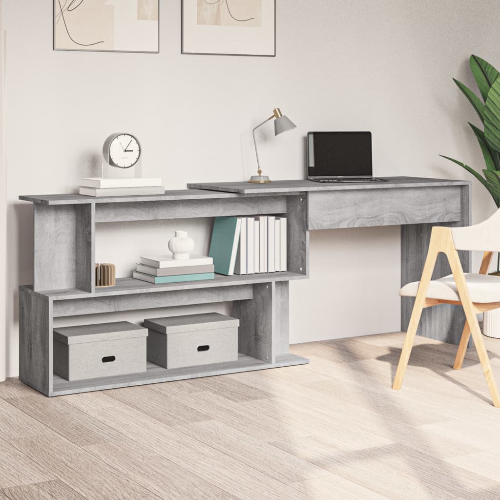 vidaXL Corner Desk Grey Sonoma 200x50x76 cm Engineered Wood