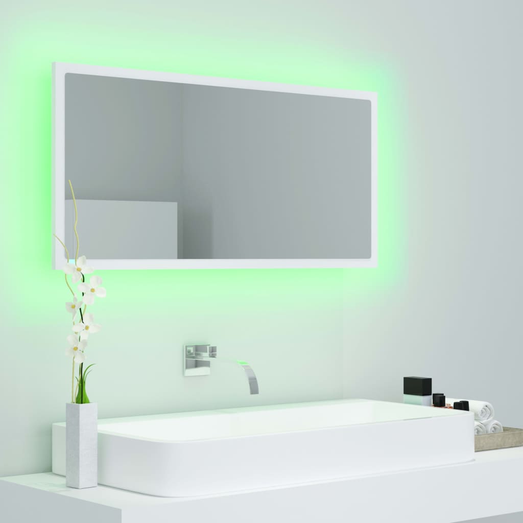 vidaXL LED Bathroom Mirror White 90x8.5x37 cm Acrylic
