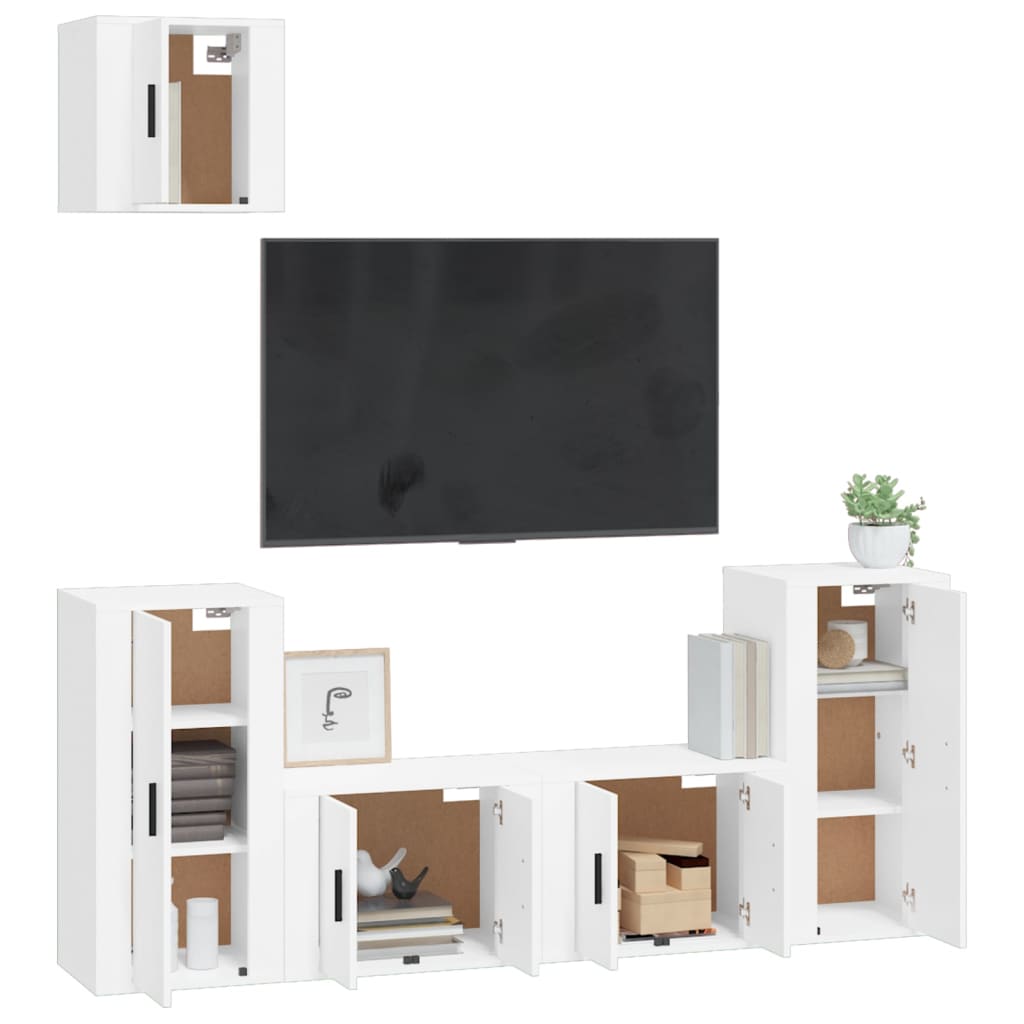 vidaXL 5 Piece TV Cabinet Set White Engineered Wood