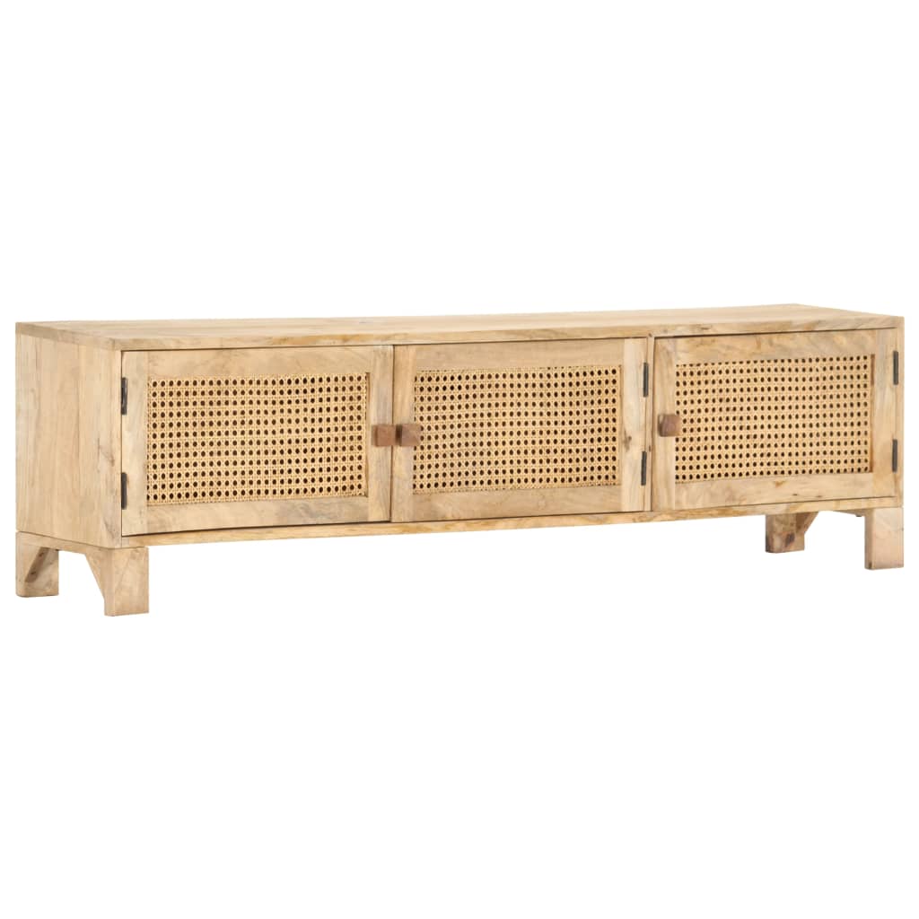 vidaXL TV Cabinet 140x30x40 cm Solid Mango Wood and Natural Cane