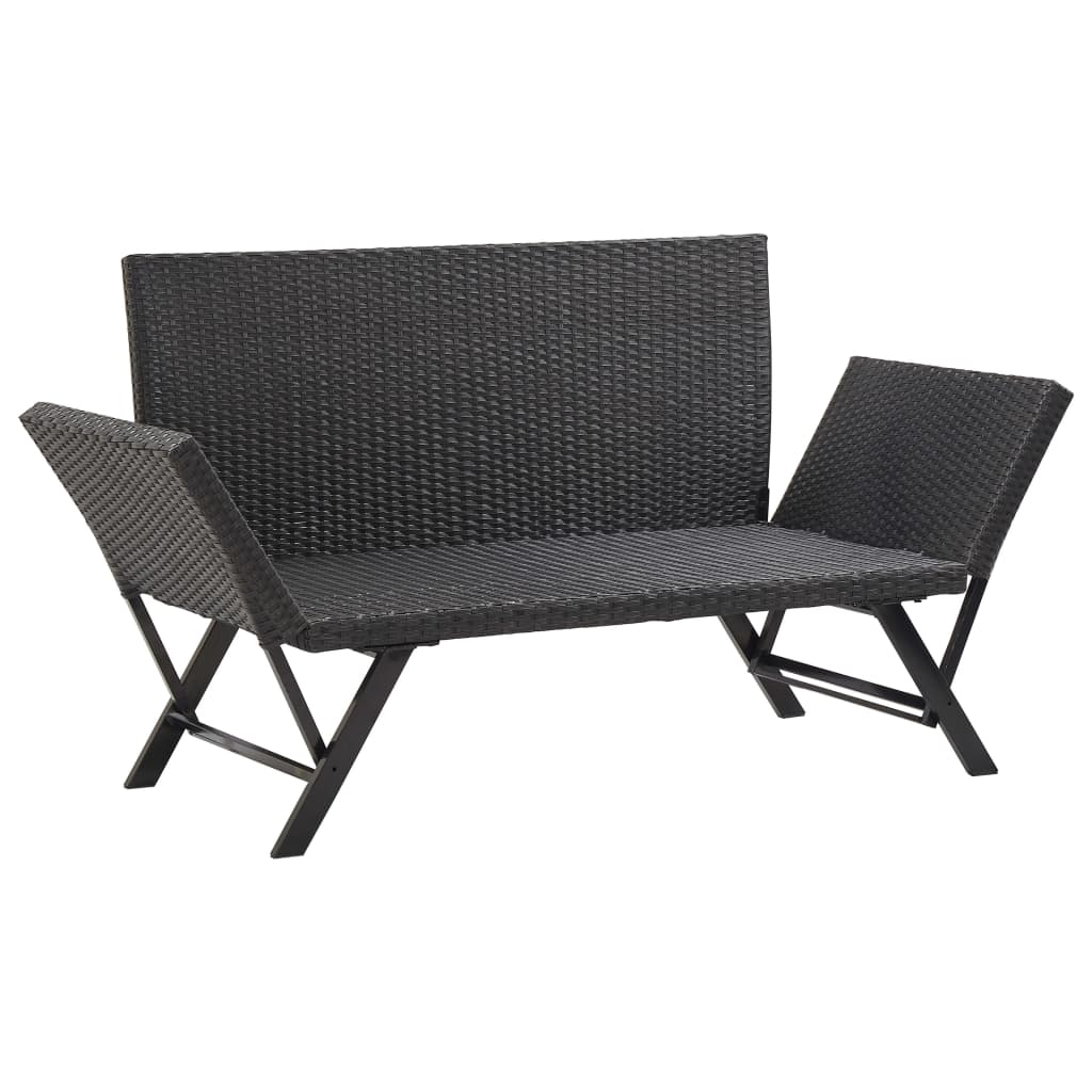 vidaXL Garden Bench with Cushions Black 176 cm Poly Rattan