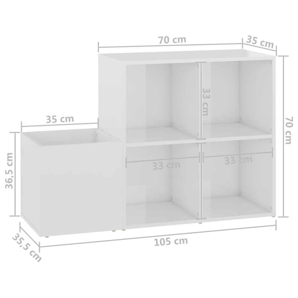 vidaXL Hall Shoe Cabinet High Gloss White 105x35.5x70 cm Engineered Wood
