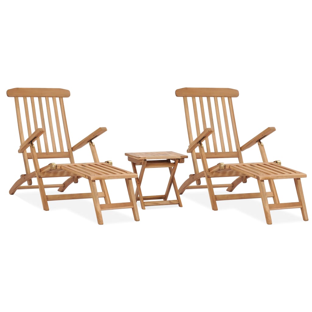 vidaXL Garden Deck Chairs with Footrests and Table Solid Teak Wood