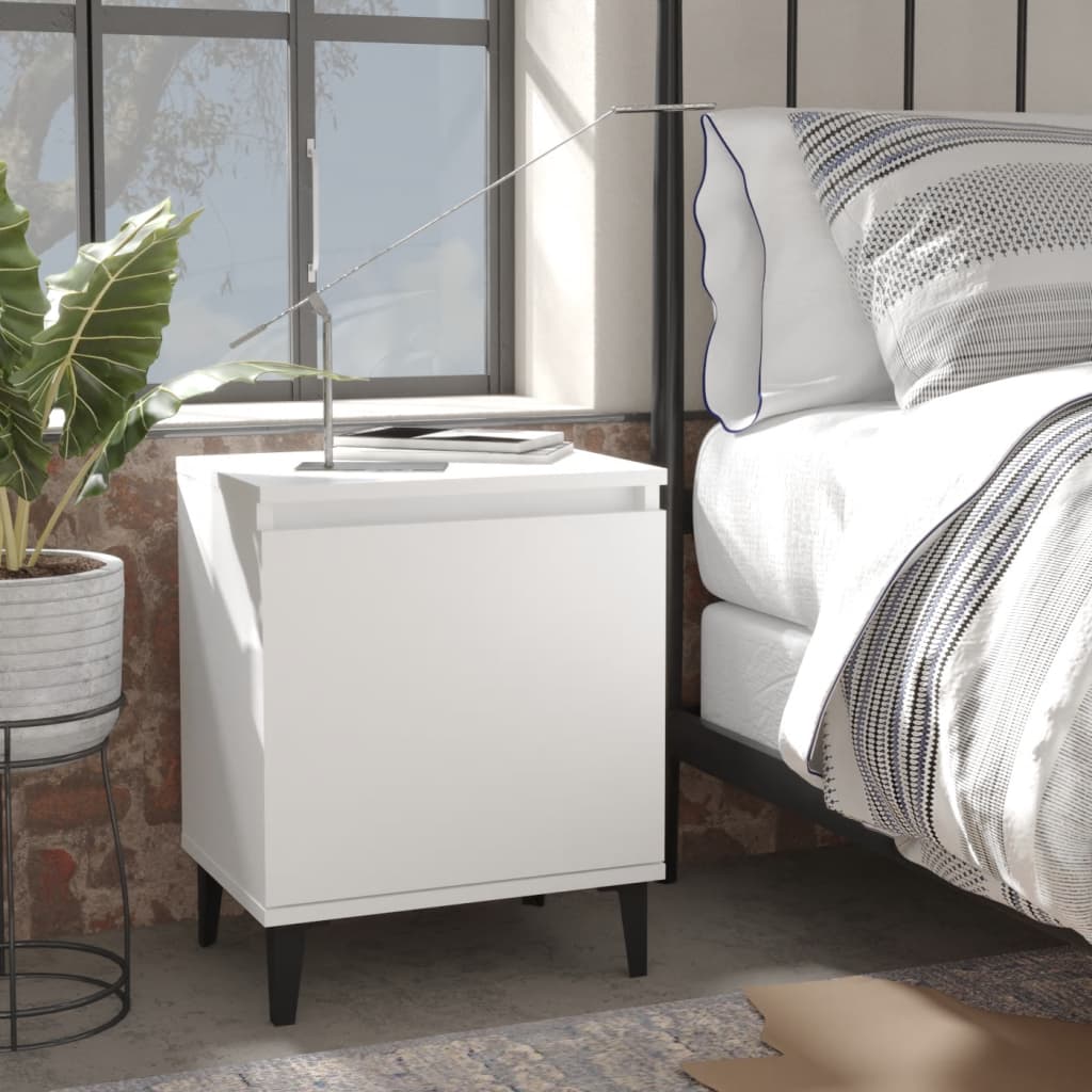 vidaXL Bed Cabinets with Metal Legs White 40x30x50 cm