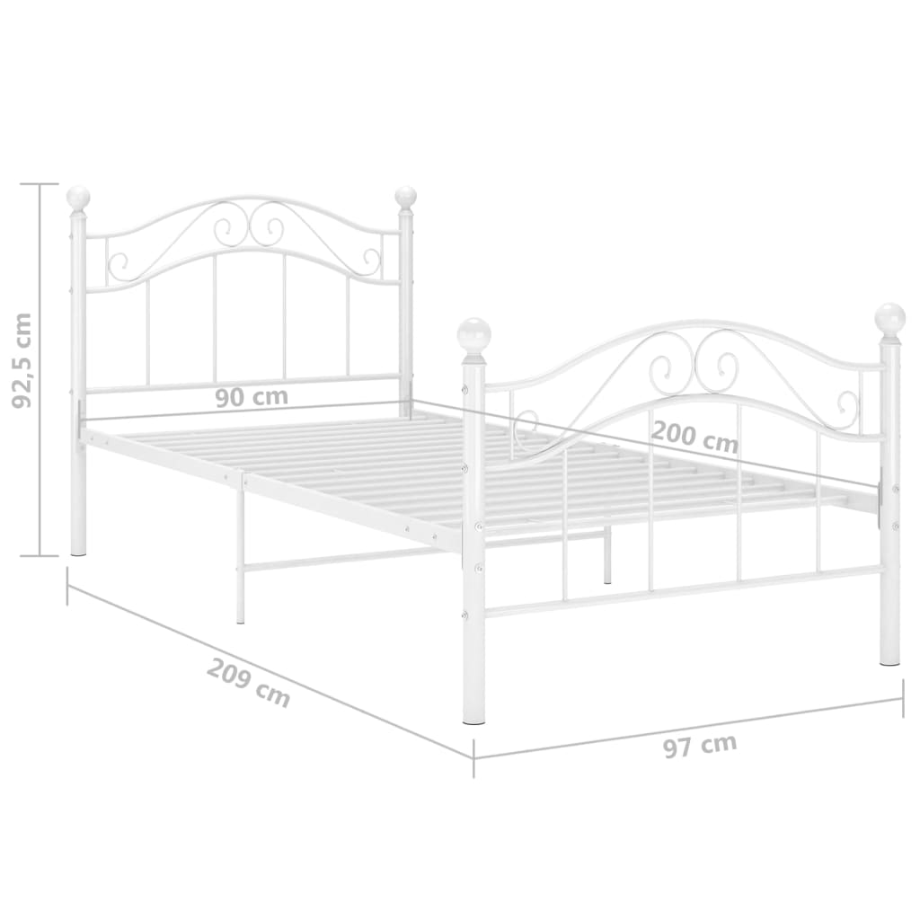 vidaXL Bed Frame White Metal 90x200 cm