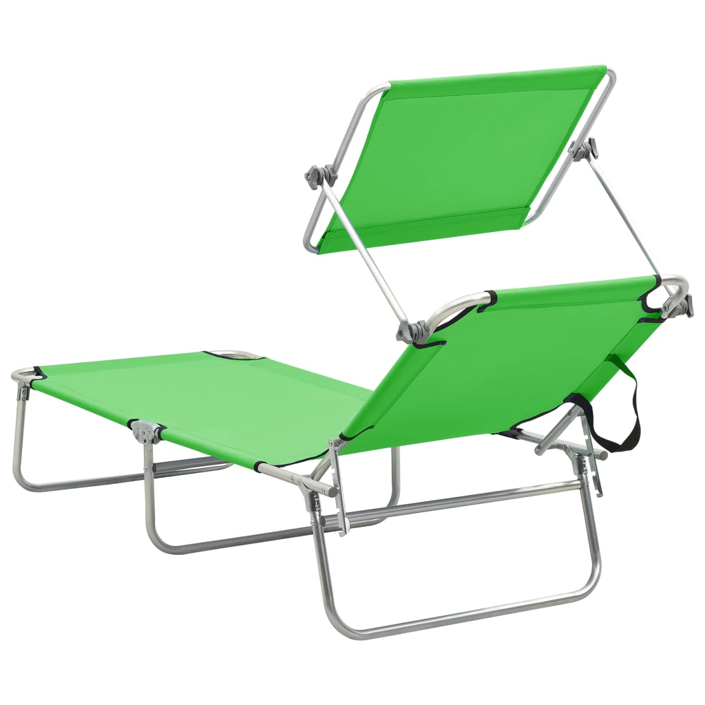 vidaXL Folding Sun Lounger with Canopy Green Aluminium