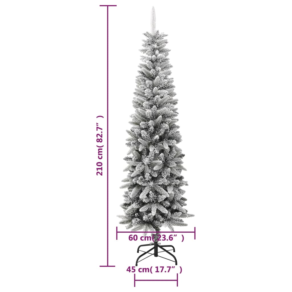 vidaXL Artificial Slim Christmas Tree with Flocked Snow 210 cm PVC&PE