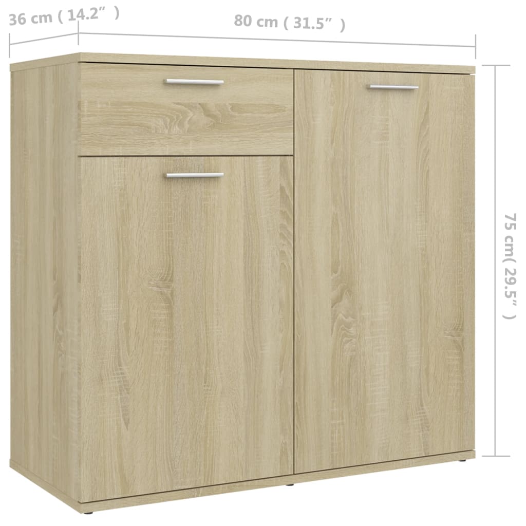 vidaXL Sideboard Sonoma Oak 80x36x75 cm Engineered Wood