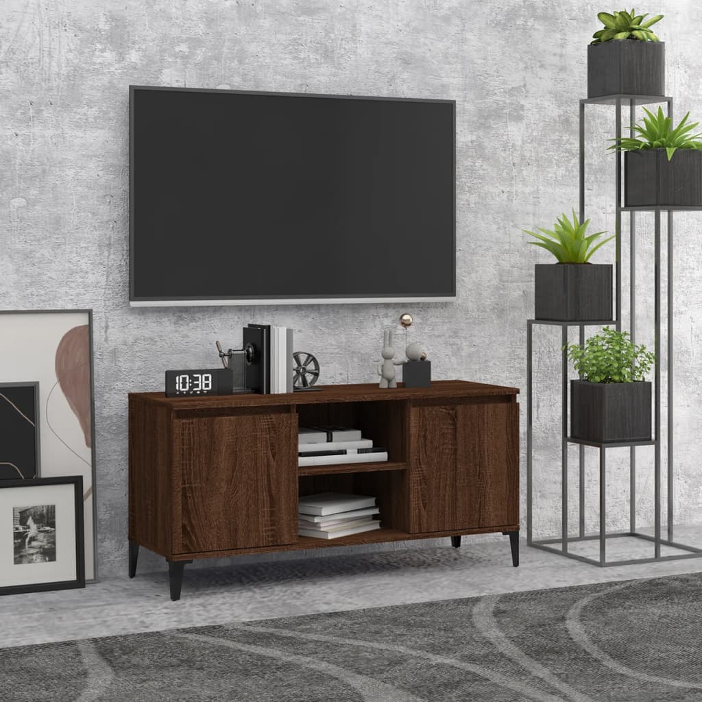 vidaXL TV Cabinet with Metal Legs Brown Oak 103.5x35x50 cm