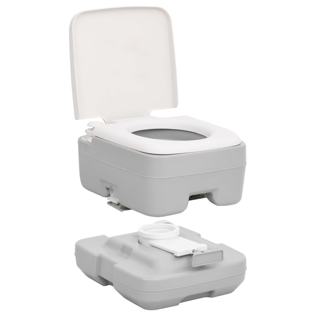 vidaXL Portable Camping Toilet Grey and White 10+10 L HDPE