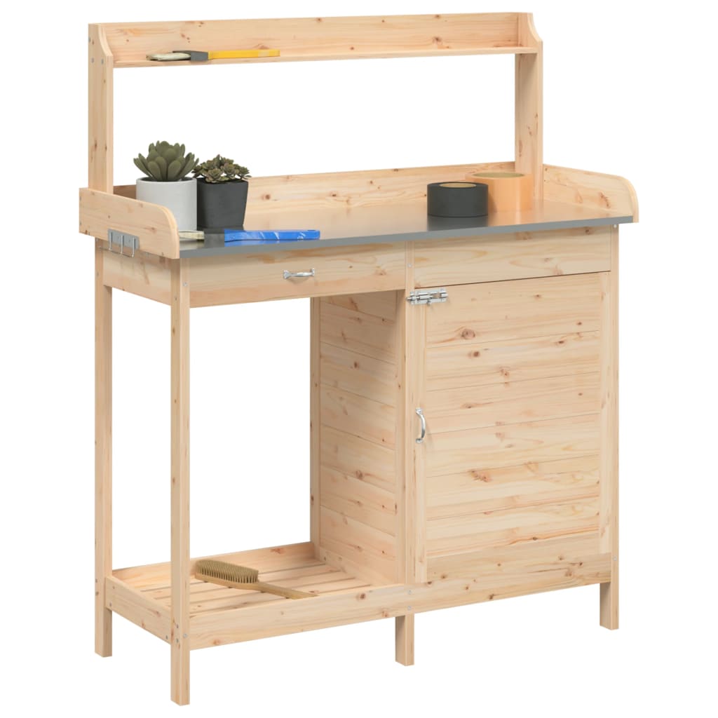 vidaXL Potting Table with Cabinet 110.5x45x124.5 cm Solid Wood Fir