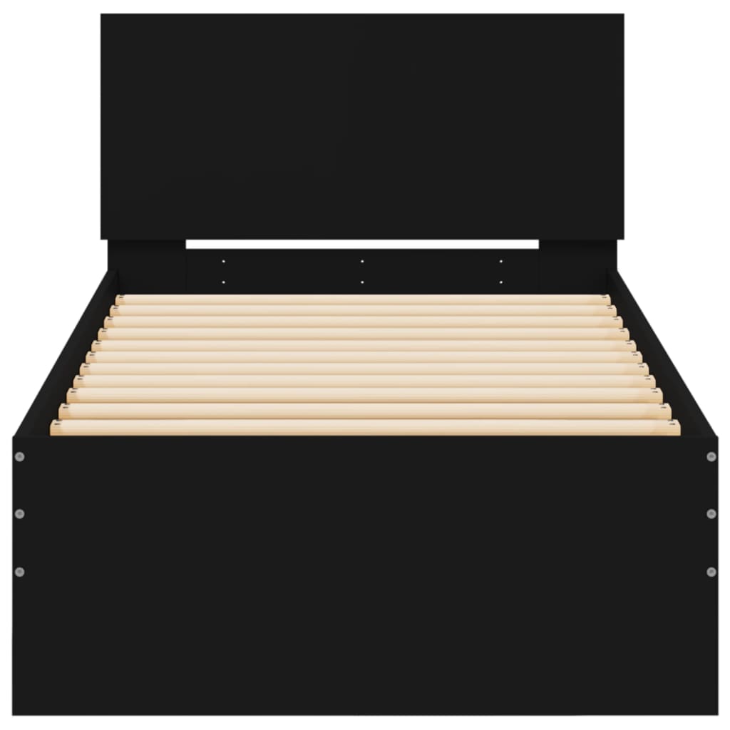 vidaXL Bed Frame with Headboard Black 75x190 cm Small Single Engineered wood