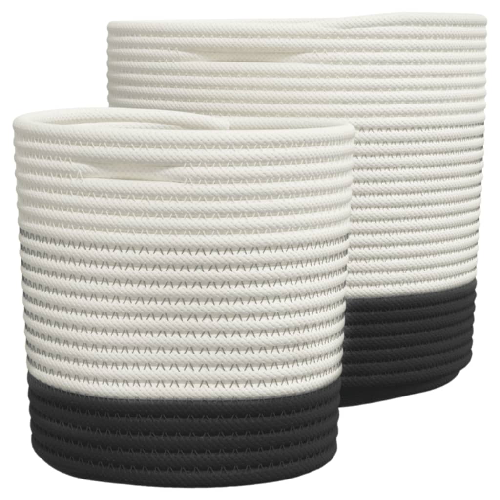 vidaXL Storage Baskets 2 pcs White and Black Cotton