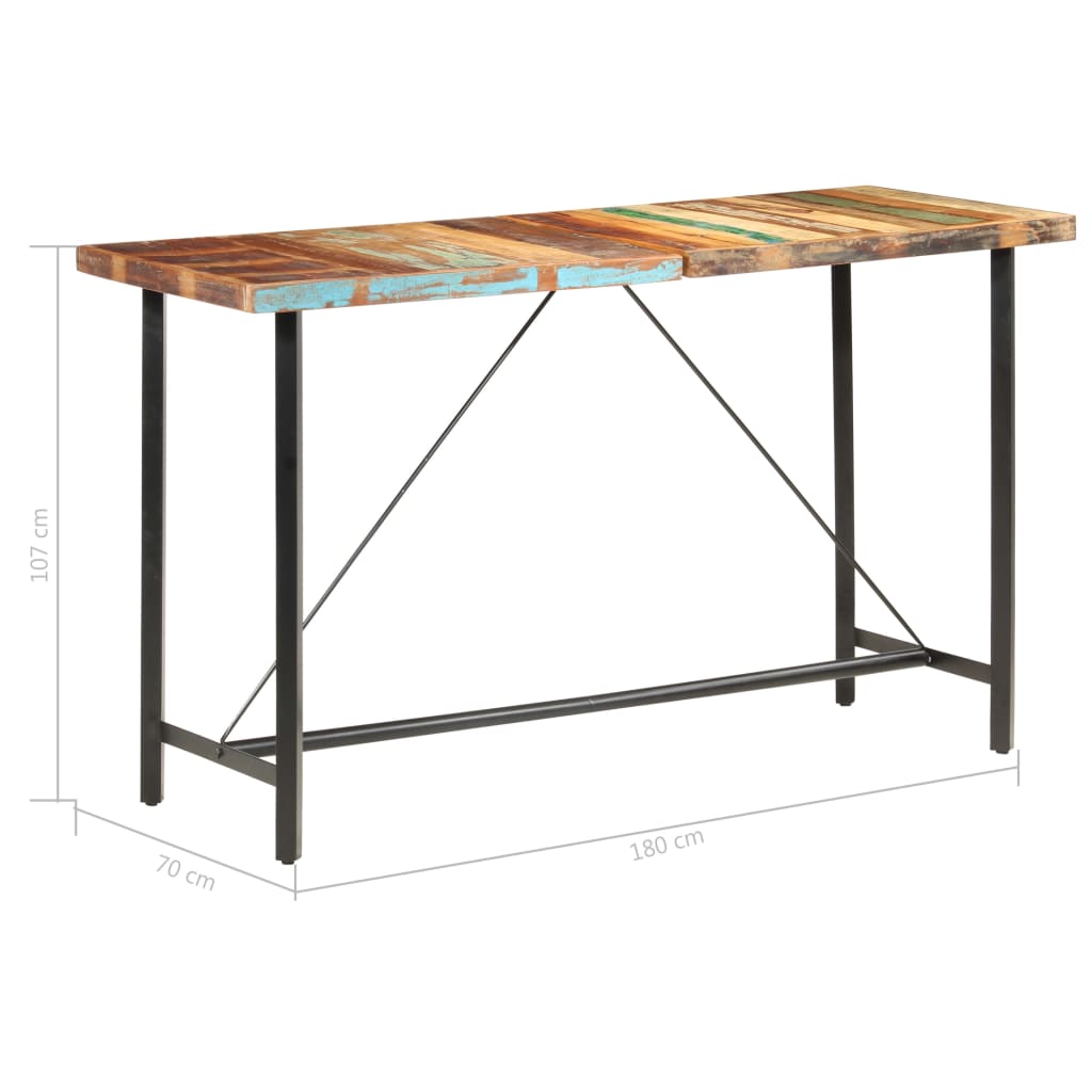 vidaXL Bar Table 180x70x107 cm Solid Reclaimed Wood