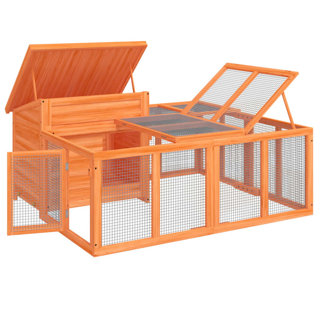 vidaXL Rabbit Hutch Brown 144x123x67.5 cm Solid Wood Pine vidaXL.co.uk