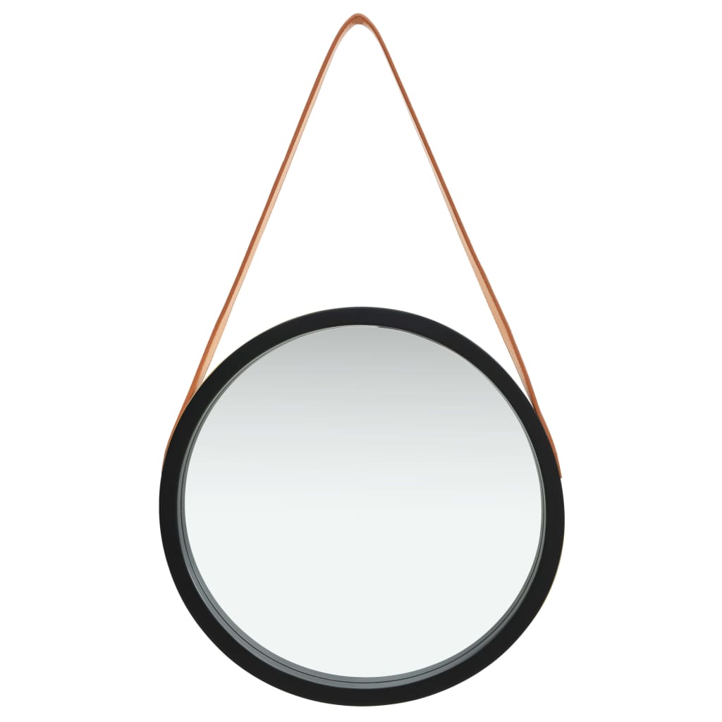 vidaXL Wall Mirror with Strap 40 cm Black