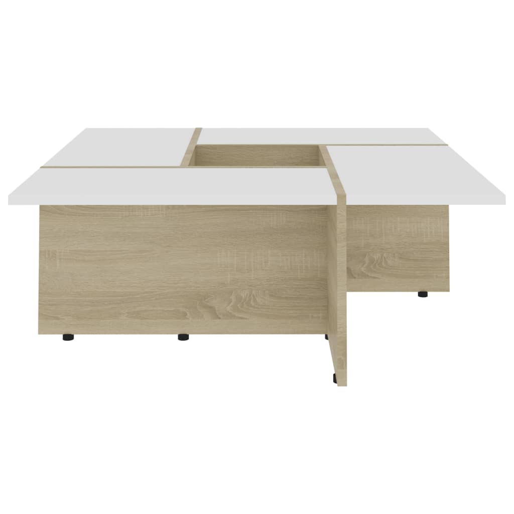 vidaXL Coffee Table White and Sonoma Oak 79.5x79.5x30 cm Chipboard
