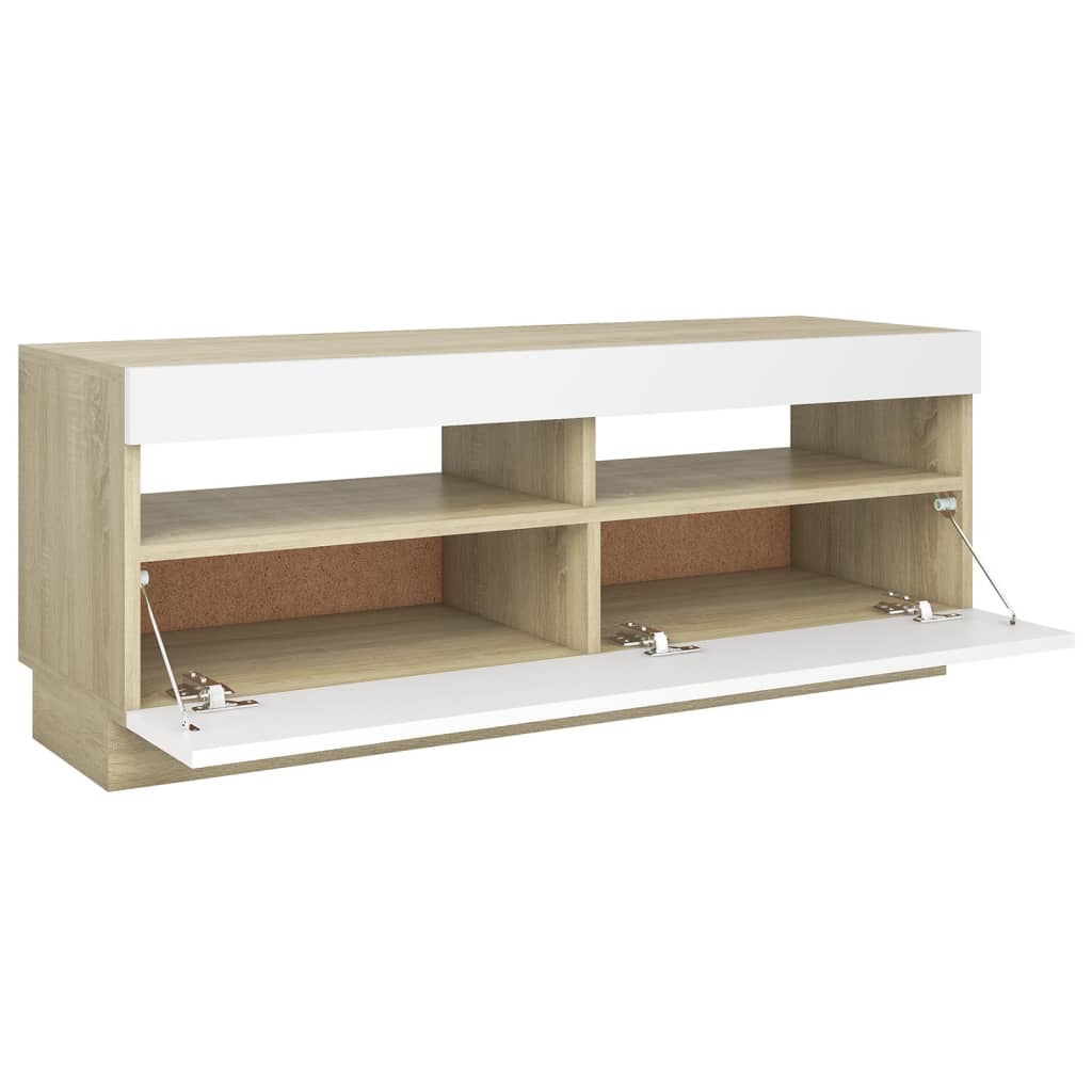 vidaXL TV Cabinet with LED Lights White and Sonoma Oak 100x35x40 cm