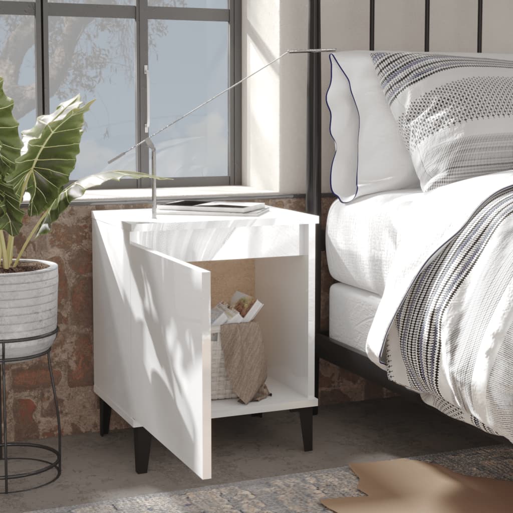 vidaXL Bed Cabinet with Metal Legs High Gloss White 40x30x50 cm