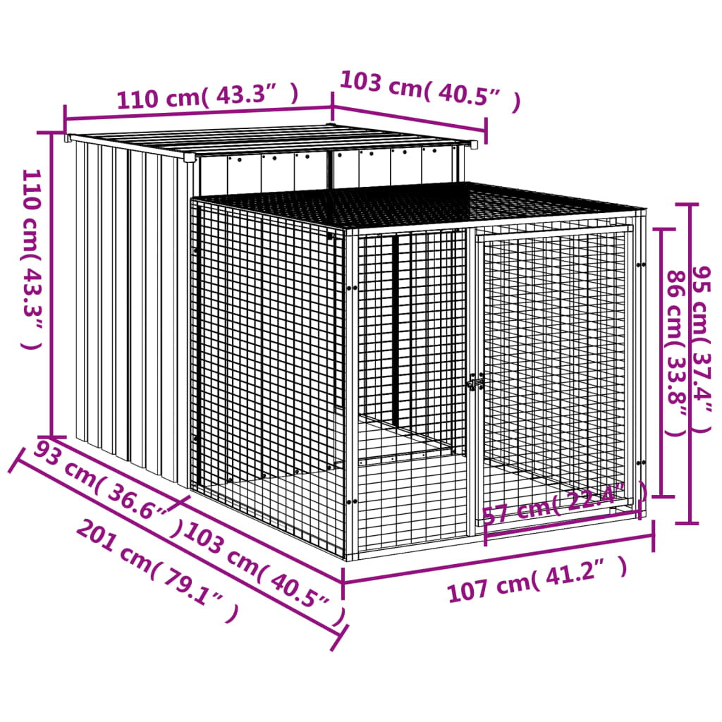 vidaXL Chicken Cage with Run Anthracite 110x201x110 cm Galvanised Steel