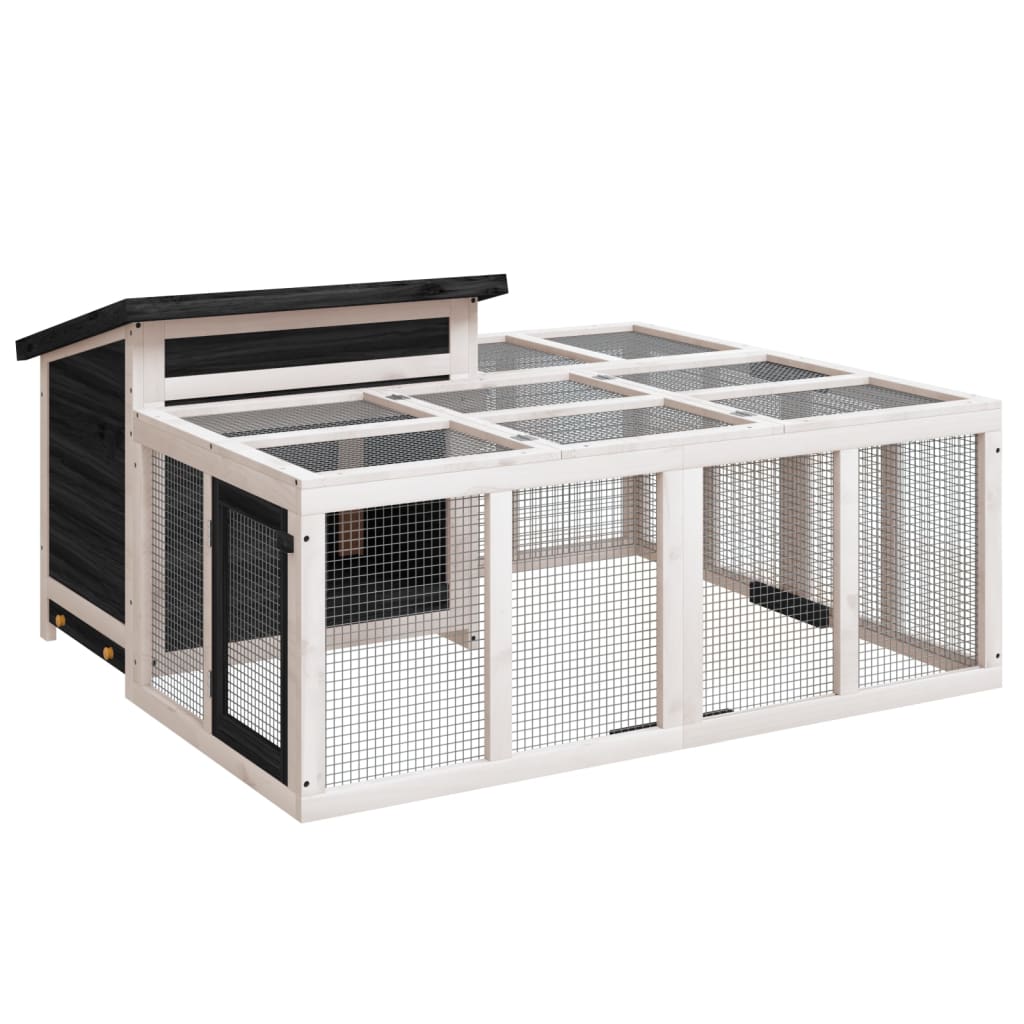 vidaXL Rabbit Hutch Grey 144x123x67.5 cm Solid Wood Pine vidaXL.co.uk