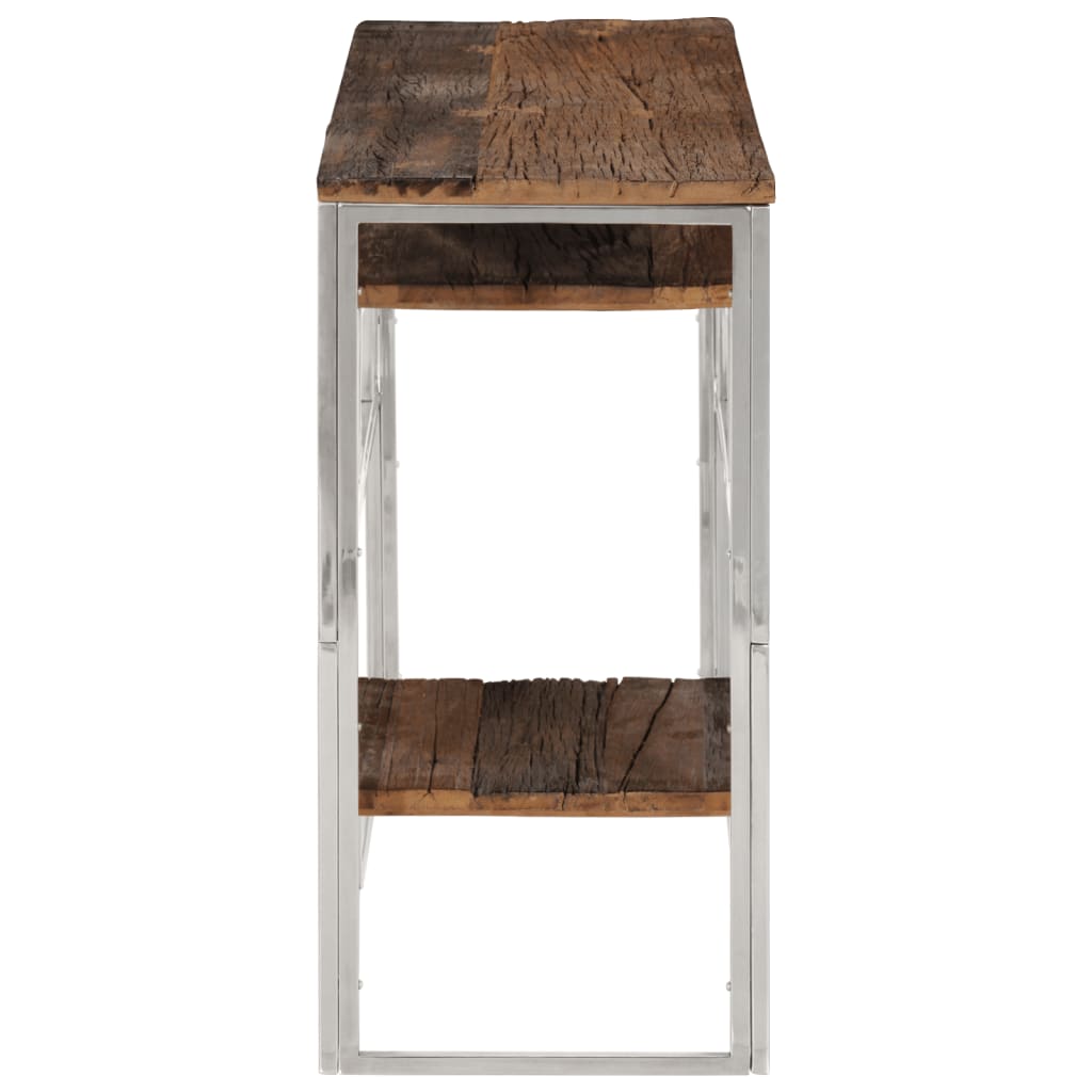 vidaXL Console Table Silver Stainless Steel and Solid Sleeper Wood