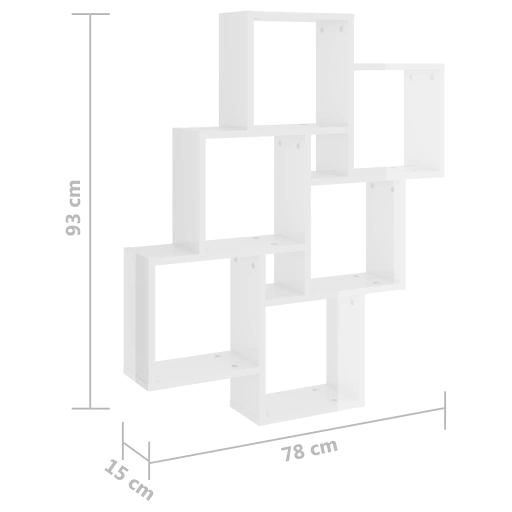 vidaXL Wall Cube Shelf High Gloss White 78x15x93 cm Engineered Wood