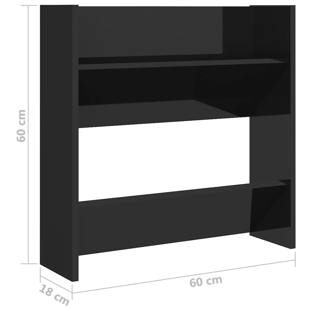 vidaXL Wall Shoe Cabinet High Gloss Black 60x18x60 cm Engineered Wood