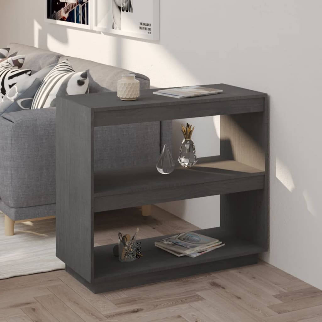vidaXL Book Cabinet Grey 80x35x71 cm Solid Pinewood