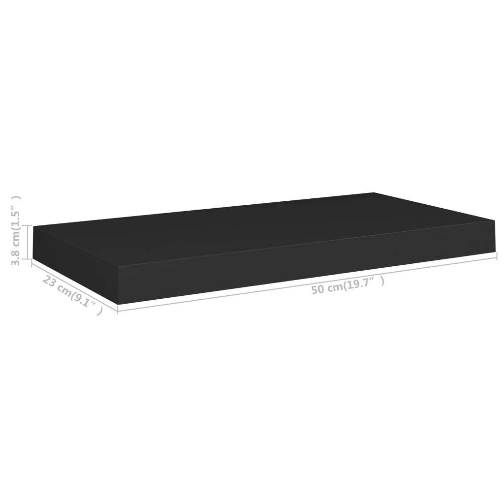 vidaXL Floating Wall Shelves 4 pcs Black 50x23x3.8 cm MDF