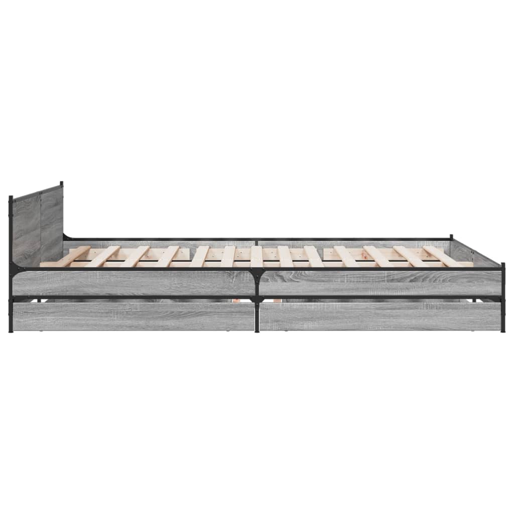 vidaXL Bed Frame with Drawers Grey Sonoma 120x200 cm Engineered Wood