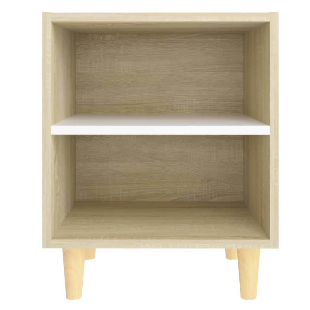 vidaXL Bed Cabinets Solid Wood Legs 2pcs Sonoma Oak&White 40x30x50cm