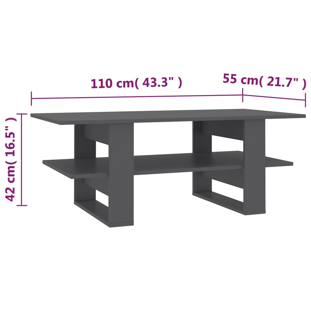 vidaXL Coffee Table Grey 110x55x42 cm Engineered Wood