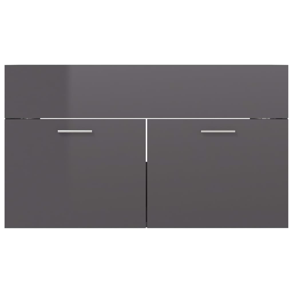 vidaXL Sink Cabinet High Gloss Grey 80x38.5x46 cm Engineered Wood