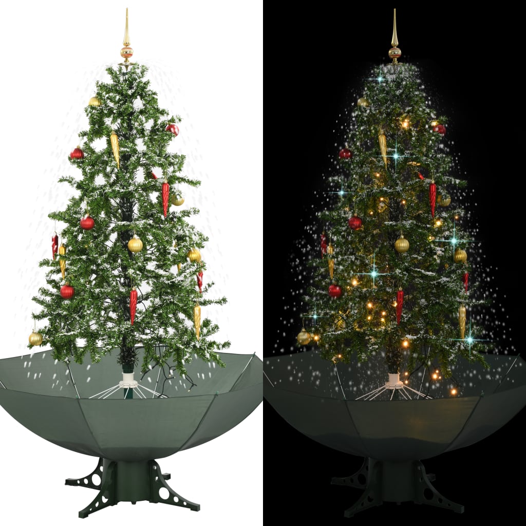 vidaXL Snowing Christmas Tree with Umbrella Base Green 170 cm