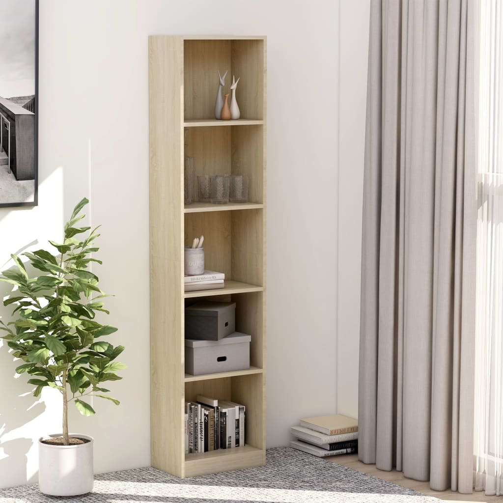 vidaXL 5-Tier Book Cabinet Sonoma Oak 40x24x175 cm Engineered Wood