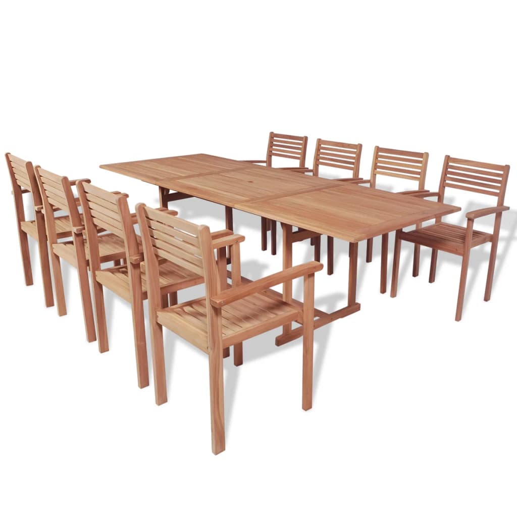 vidaXL 9 Piece Outdoor Dining Set Solid Teak Wood